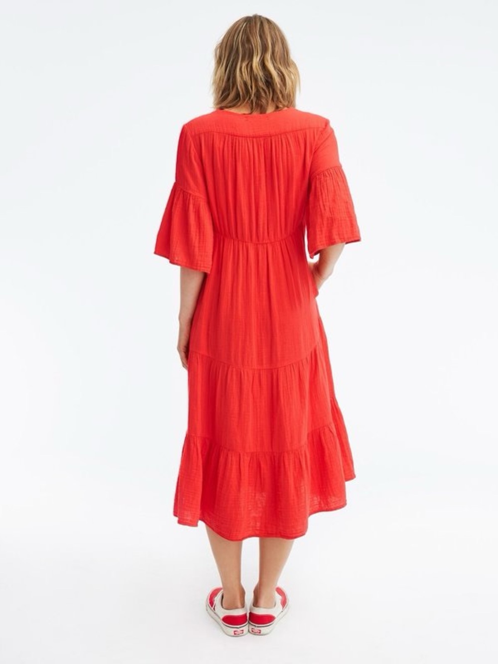 Xirena Kendall Cotton tiered midi dress, Red Hot, size M, NWT, buttondown - Picture 14 of 14